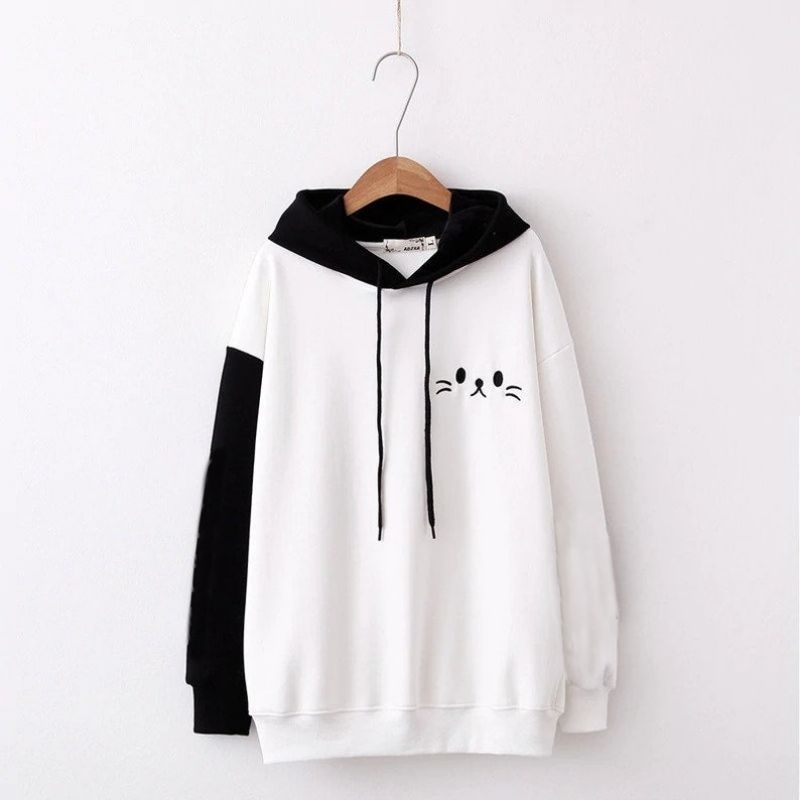 S - XXXXXL(6XL) Hoodie CAT KUCING Cute BIGSIZE Sweater TWOTONE MIX KOMBINASI WARNA Belang Jumbo Oversize Jacket Unisex Loose Long Sleeve Pria Wanita Oblong Fleece Meow Meaw