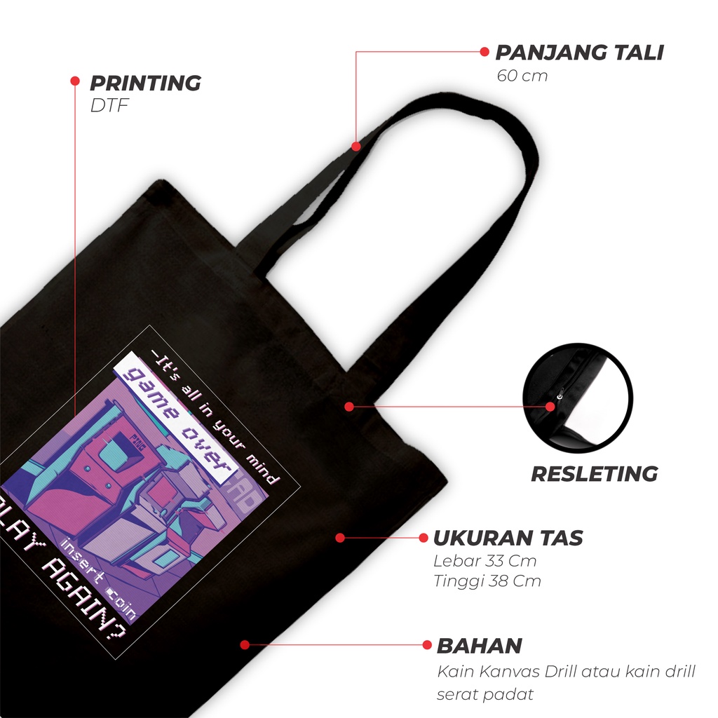 Sevine Totebag Fashion Tas Tote Bag Hitam Resleting Pria Wanita Laptop Kuliah Retro Vaporwave - HVW11