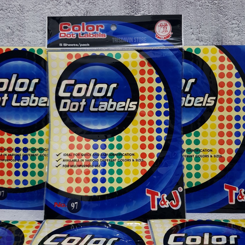 

Stiker label warna T&J bulat 8mm / Stiker label dot T&J warna 8mm