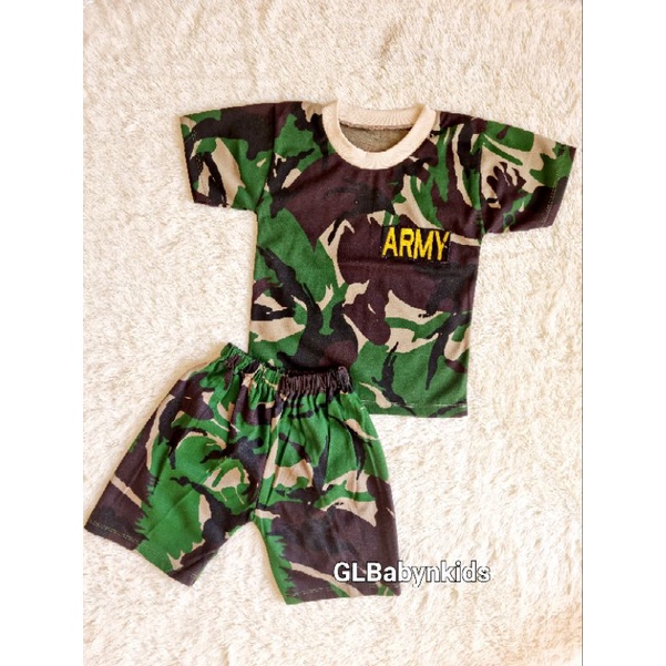 Setelan Pendek Kaos Oblong Anak Cowok Laki laki Motif Army Tentara SNI [Ecer]