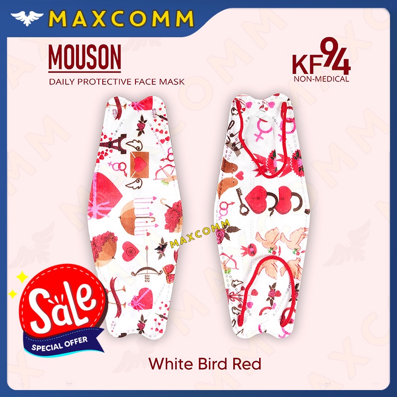 Masker Mouson KF94 Motif White Bird Red 4 ply isi 10 Masker Non Medis Sekali Pakai