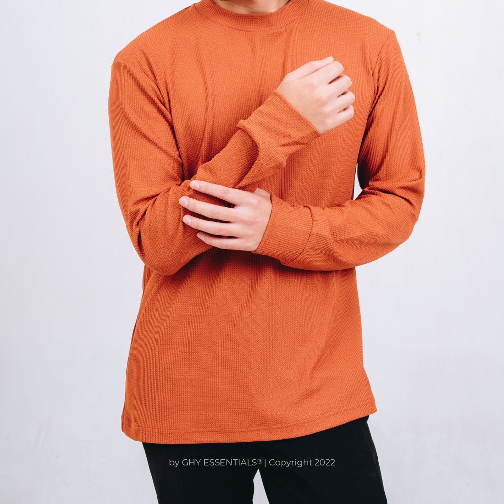 GHY ESSENTIALS Waffle Series - Long Sleeve Shirt (Amber Orange)