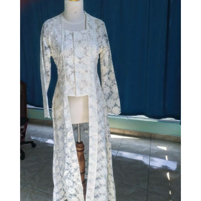 Kebaya Akad kutu baru panjang putih tulang PRELOVED