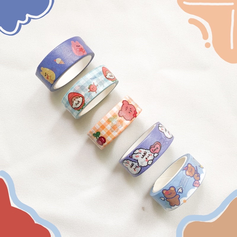 

Masking tape motif lucu / Washi tape seri 2 warna / Isolasi motif lucu bahan kertas