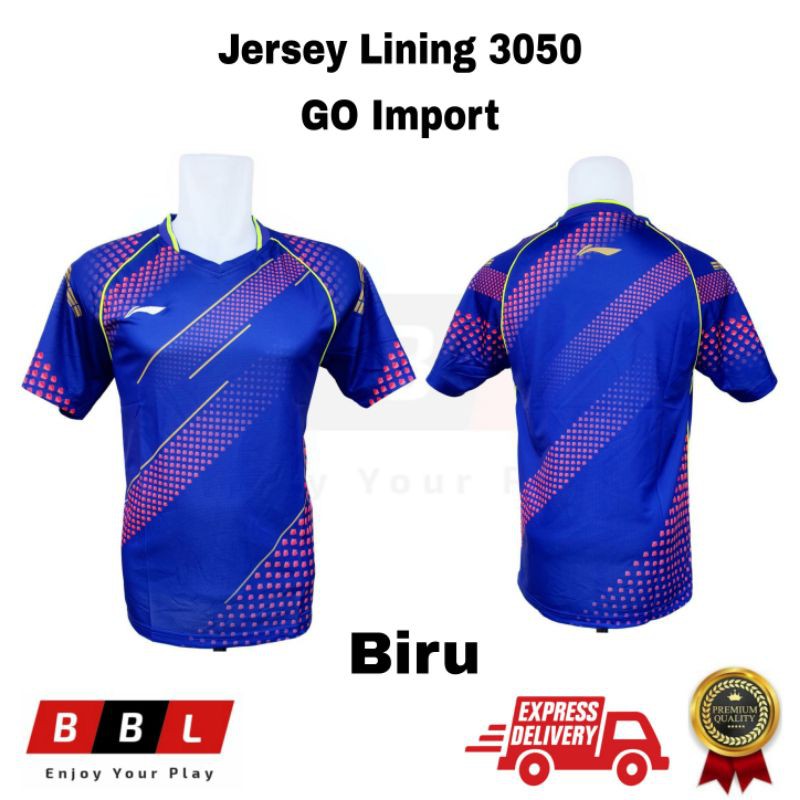 Kaos Badminton Lining 3050 Biru Grad Ori Import kaos bulutangkis GO import murah baju badminton