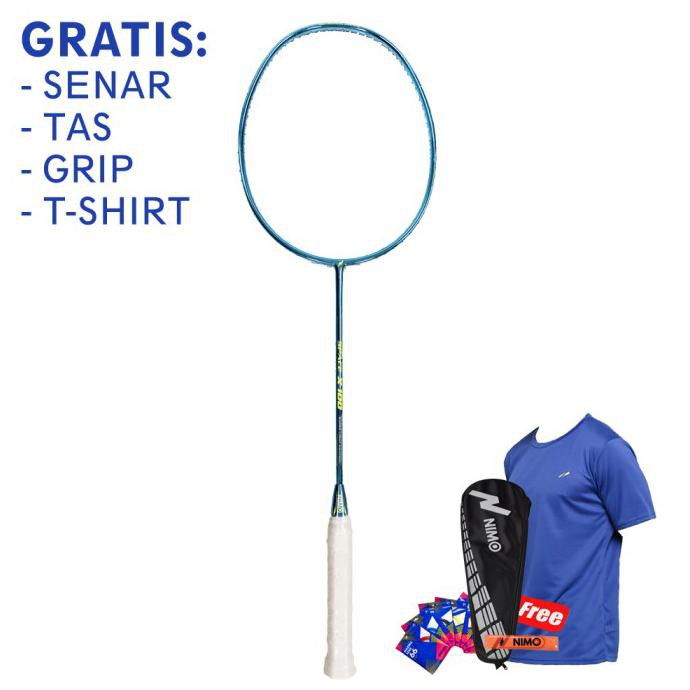PROMO  NIMO Raket Badminton SPACE-X 100 Cyan + GRATIS Tas dan Towel Grip