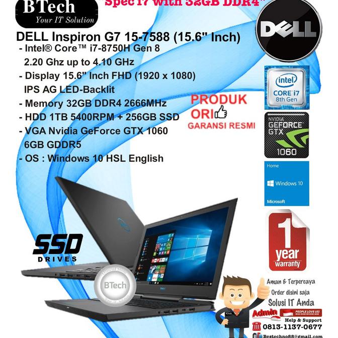 PROMO TERMURAH DELL Inspiron 7588 G7 15 Core i7-8750H/32GB/1TB +256GB SSD/VGA/W10HSL LAPTOP