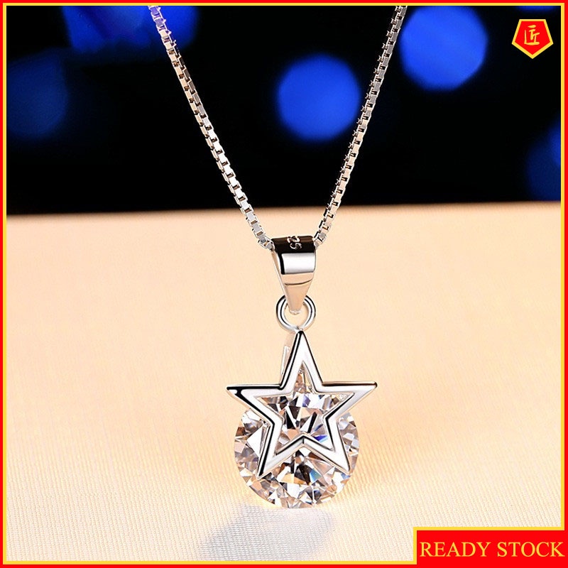 [Ready Stock]Fashion Five-Pointed Star Necklace Simple Personality Jeweled Pendant