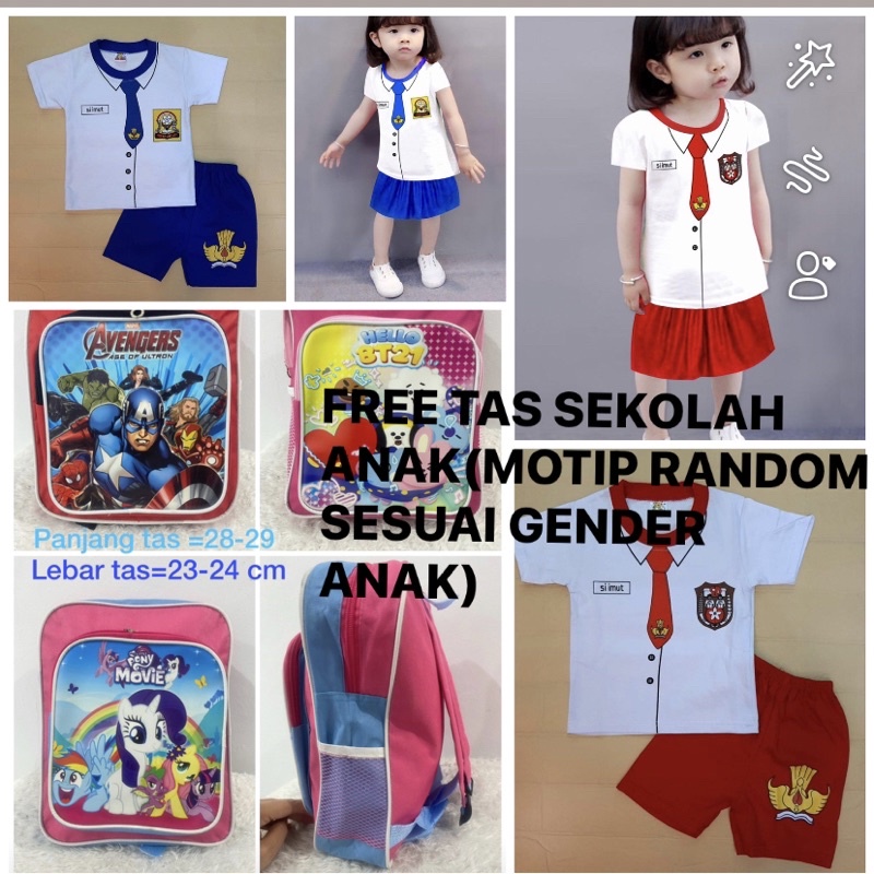 PAKET TAS SEKOLAH PLUS SETELAN SERAGAM SEKOLAH SD/SMP ANAK 6 BULAN-3 TAHUN