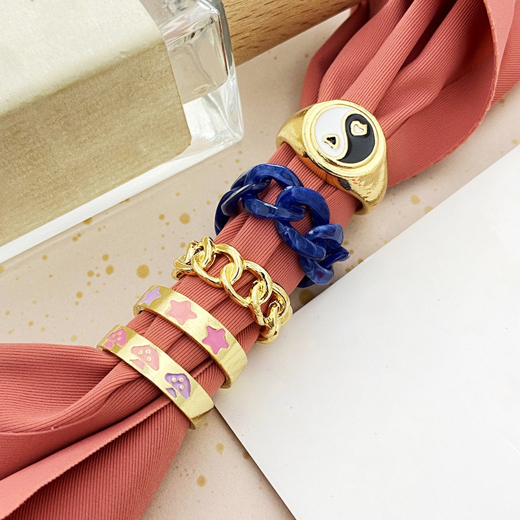 Hu Hu Hu Hu Hu Alat Bantu Pasang Kacamata♡ 1 Set Cincin Knuckle Bentuk Hati Dapat Ditumpuk Untuk Wanita