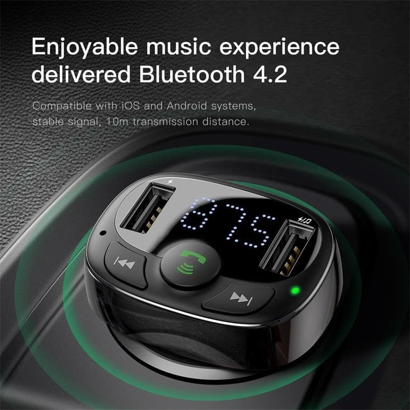 BASEUS DUAL USB CAR CHARGER FM TRANSMITTER MODULATOR MP3 PLAYER - Hitam