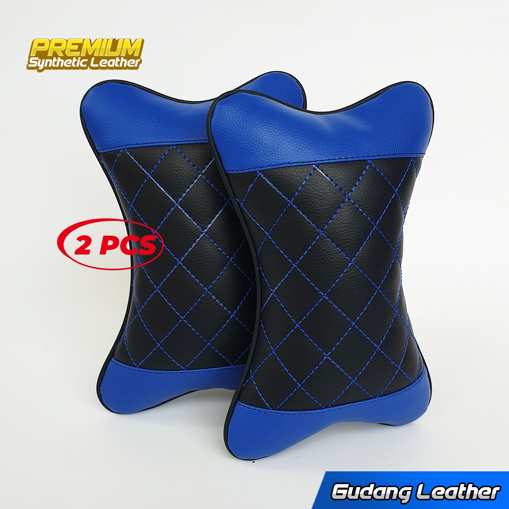 Bantal Mobil Kulit Sintetis Premium Motif Diamond - Biru