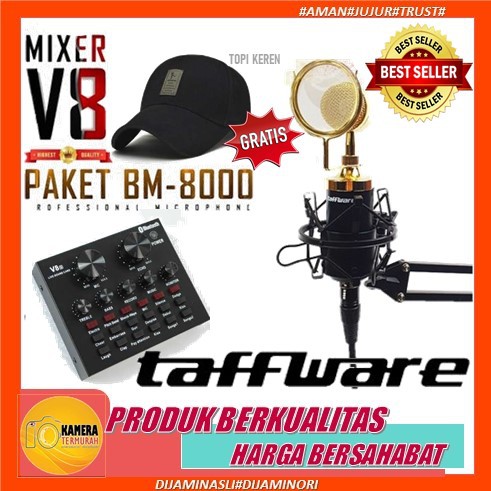PAKET KOMPLIT MICROPHONE MIC BM8000 STAND Microphone BM 8000 SOUNDCARD MIXER V8