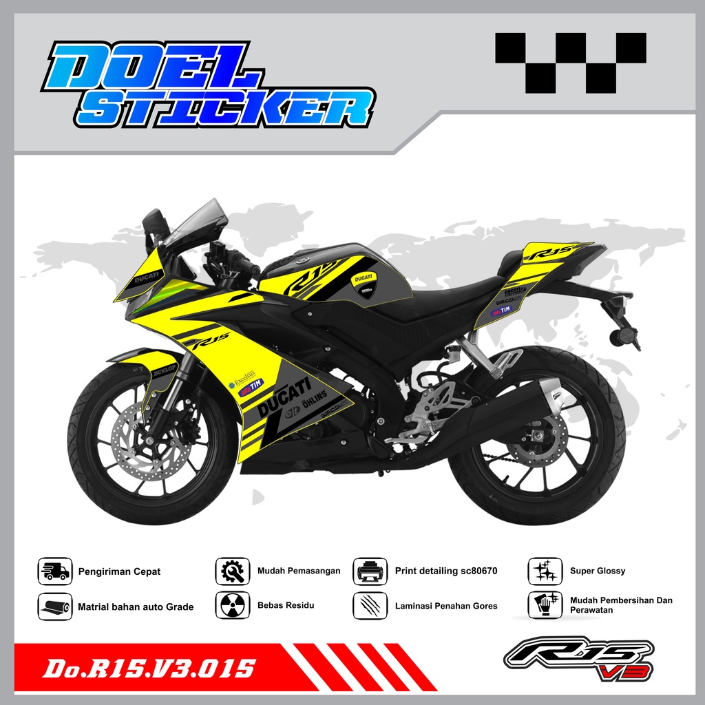 STICKER STRIPING R15 V3 - STICKER STRIPING SEMI FULL LIST VARIASI HOLOGRAM , CROME R15 V3 DOEL 015