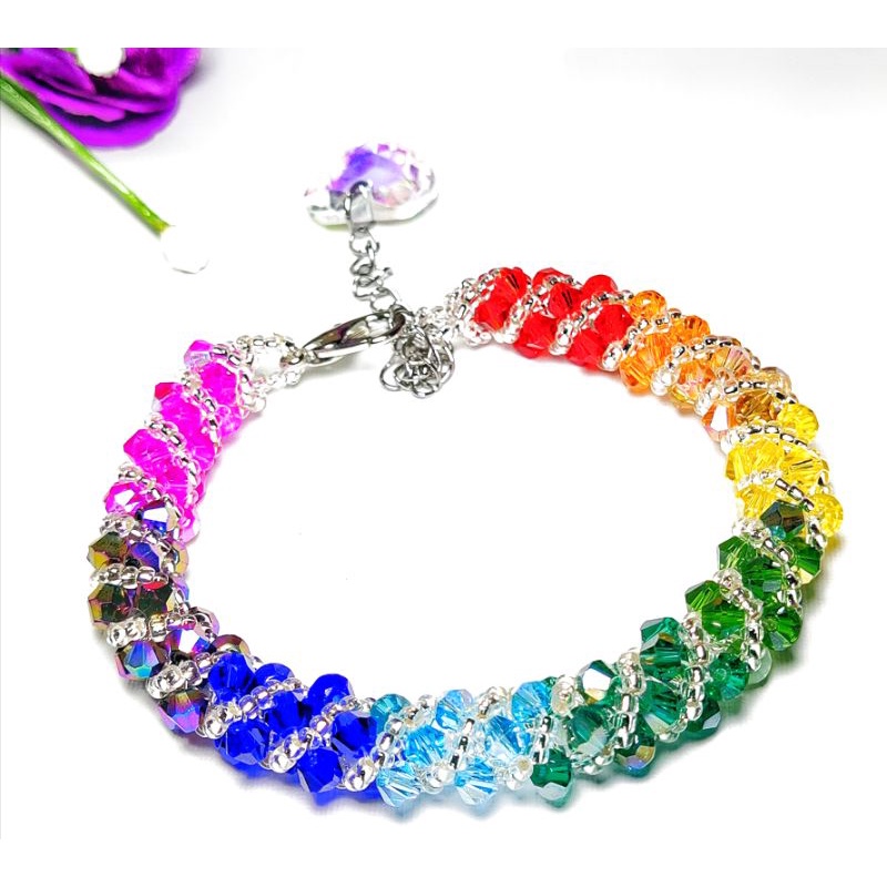 gelang crystal swarovski warna pelangi