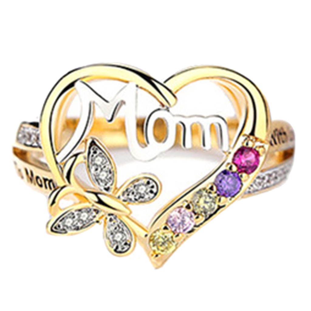 Hu Hu Hu Hu Hu Alat Bantu Pasang Kacamata♡ Cincin Bentuk Hati Aksen Berlian Imitasi Bahan Metal Untuk Hari Ibu