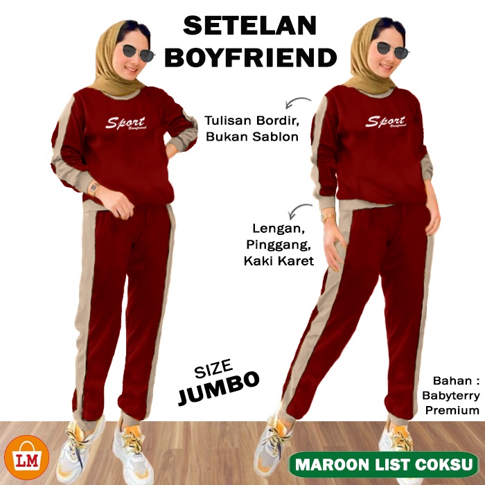 TERMURAH TERLARIS SETELAN TRAINING SPORT BOYFRIEND XL XXL / BAJU OLAHRAGA WANITA / STELAN SENAM WANITA / TRAINING WANITA MUSLIM LMS 28362-28366