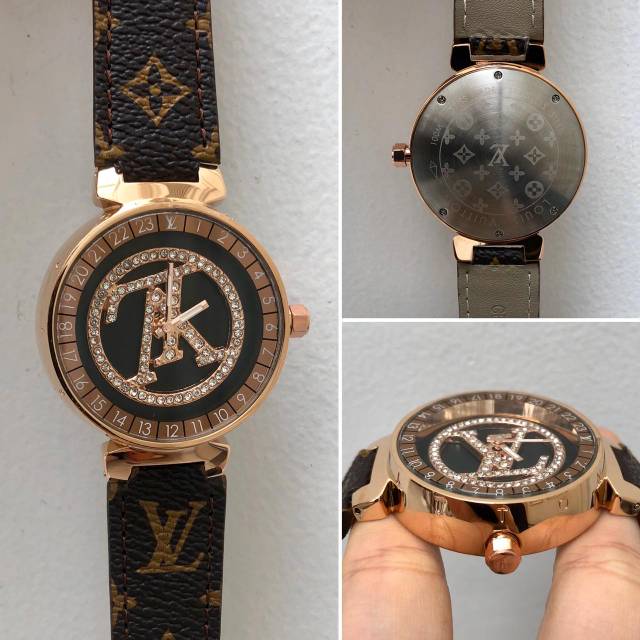 JAM TANGAN LUIS VUITON'S LV COKLAT PUTAR KULIT SUPER PREMIUM AAA