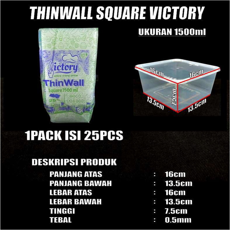 Thinwall SQ 1000ml 1500ml 2000ml 3000ml Per Pack Kotak Makanan Square Plastik Var