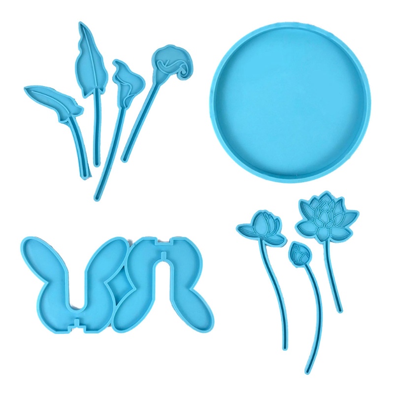 SIY  4Pcs Flower Bottle Tray Silicone Resin Molds Kit DIY Lotus Flower Lily Flower Epoxy Resin Casting Mould  DIY Craft Tools