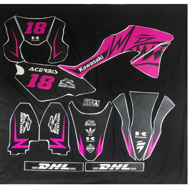 Dekal Stiker Motor KLX 150 BF Shark Decal Sticker Striping New Klx 2020 Shark Pink Hitam Supermoto