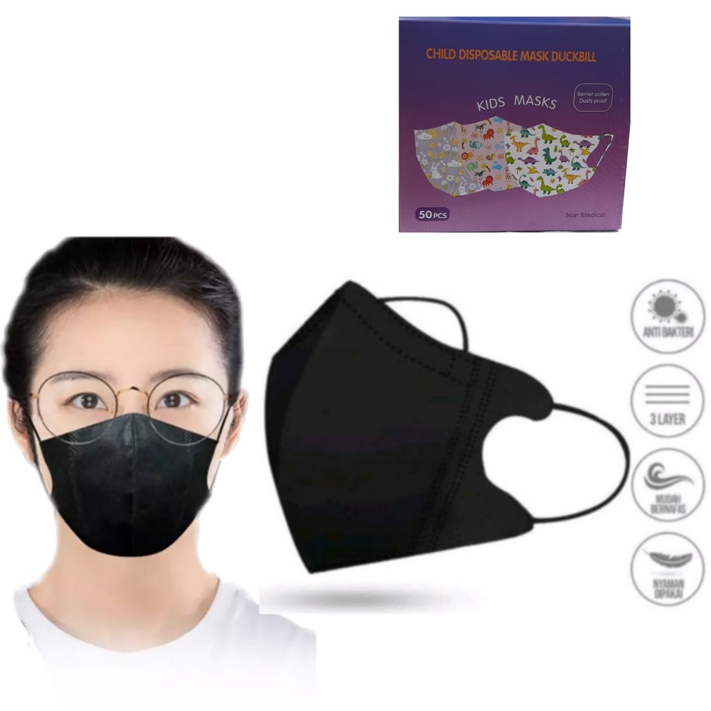 Masker Duckbill Anak-Remaja Polos Warna IMPORT Anti Virus Disposable Earloop Fashion mask 3Ply COD