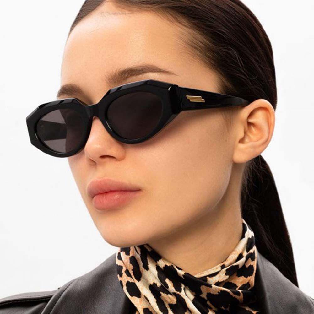 Mxbeauty Kacamata Hitam Wanita Metal Sign Hijau Anti UV Motif Leopard Bingkai Kecil Hitam Poligon Sunglasses