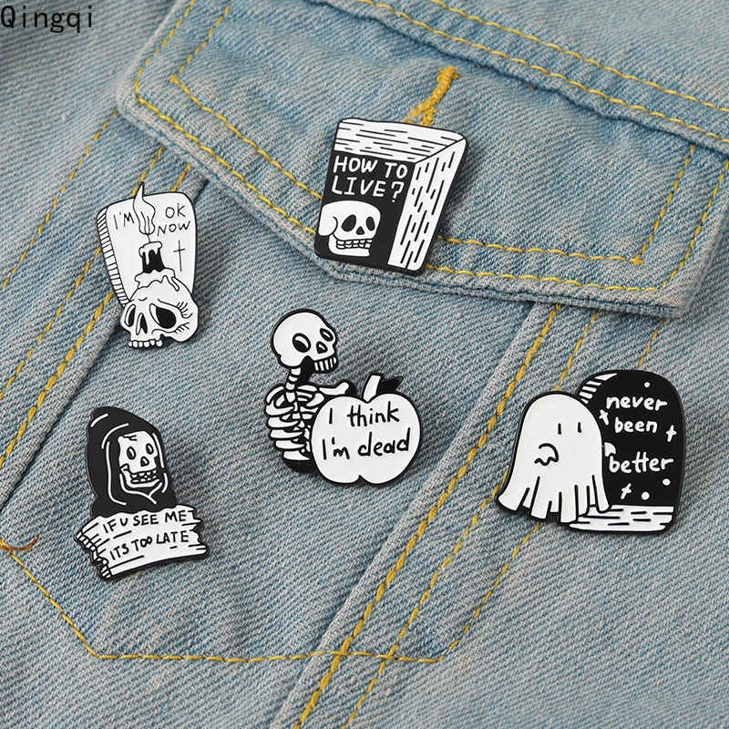 Bros Pin Enamel Bentuk Tengkorak Gaya Punk Gothic Untuk Hadiah