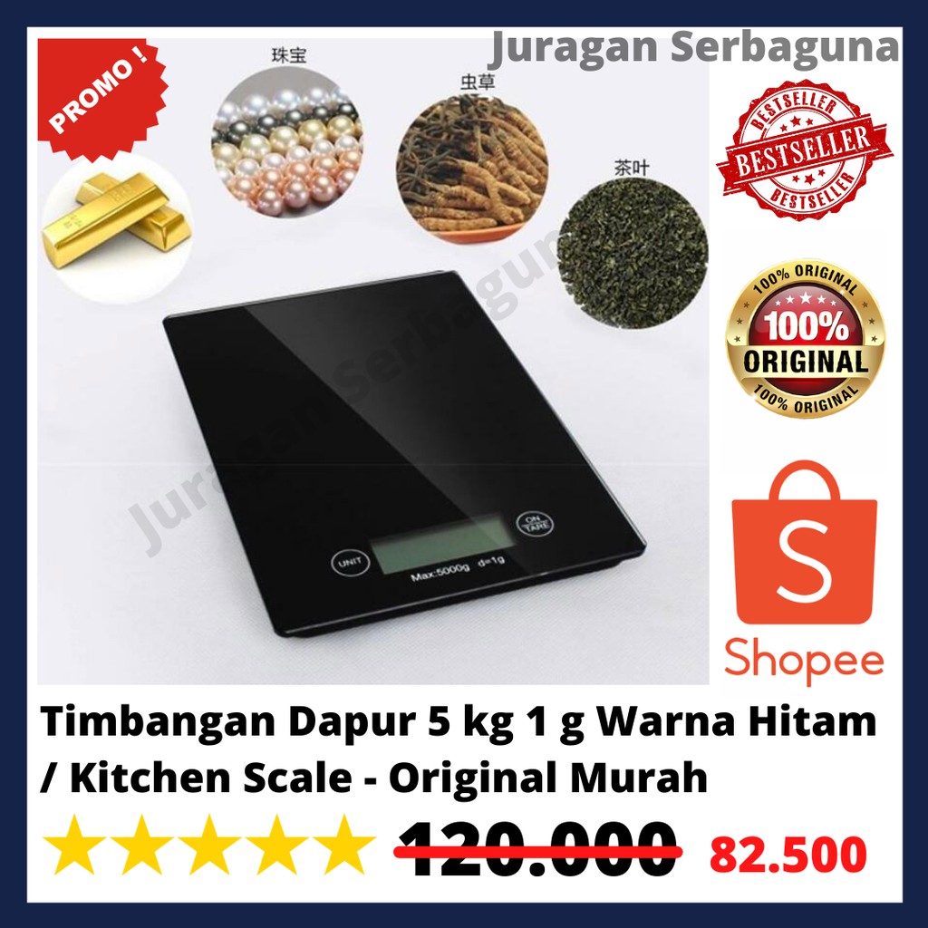 Timbangan Dapur 5 kg 1 g Warna Hitam / Kitchen Scale - Original Murah