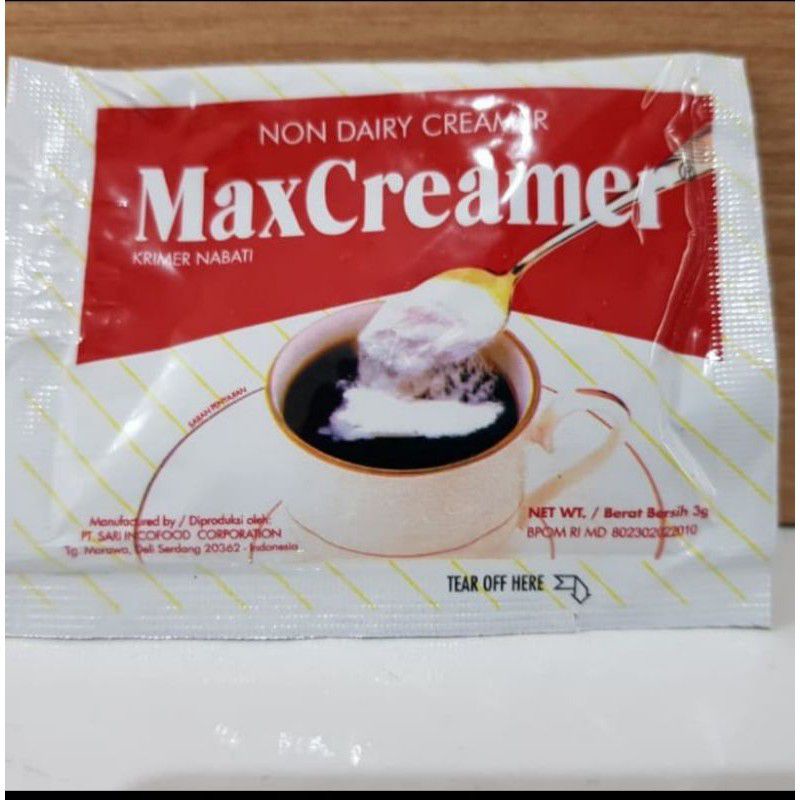 0MaxCreamer (Non Dairy Creamer) (Max Creamer Krimer Nabati) 1 pcs ukuran 3g