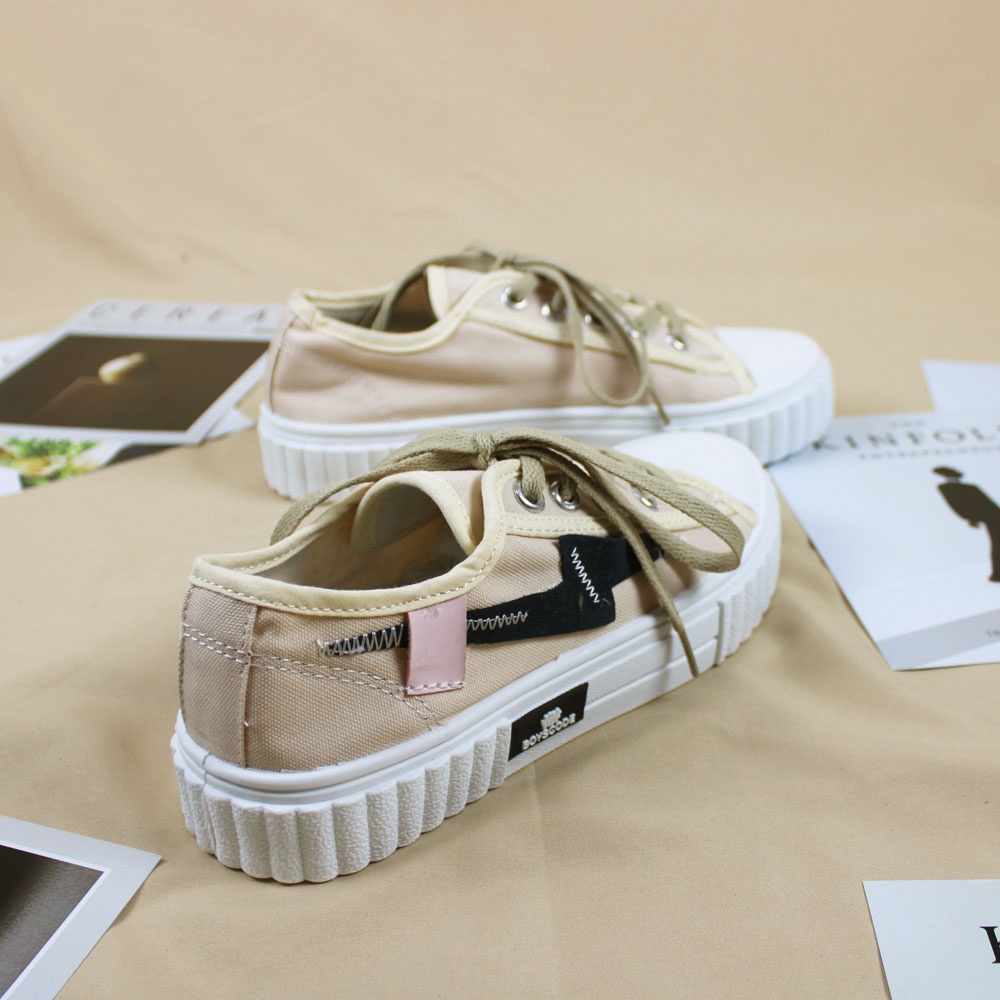 Sepatu Sneakers Korean Style Boyscode Motif Thunder Pendek Cream / Sepatu Canvas Korea Terbaru Kekinian