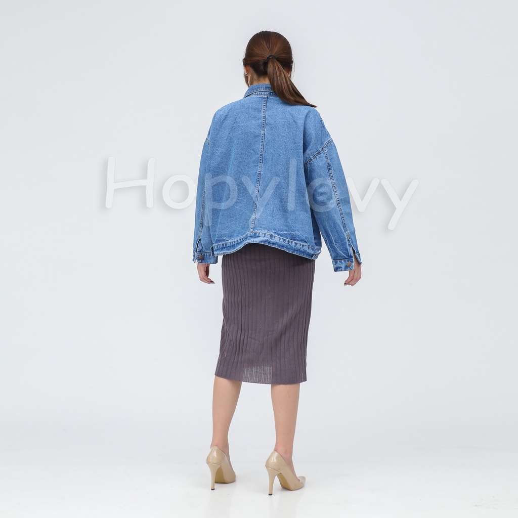 HOPYLOVY Jaket Jeans Wanita Oversize Blue Ellena