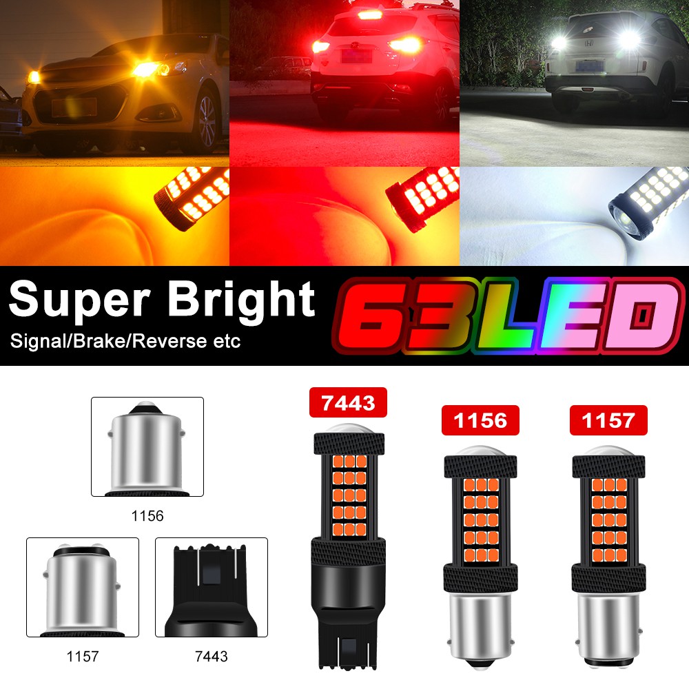 1Pcs 63LED Car Brake Light Reversing Light Turn Signal Light Bulb Tail Light Headlight Bulb 1156 BA15S P21W 1157 BAY15D P21 / 5W 7443 7443Na 2835 63SMD 12-30v Car LED Light Car Light Accessories