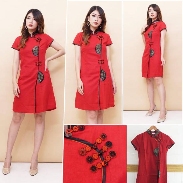 IMLEK SALE Cheongsam Midi Dress Katun Import Warna Random