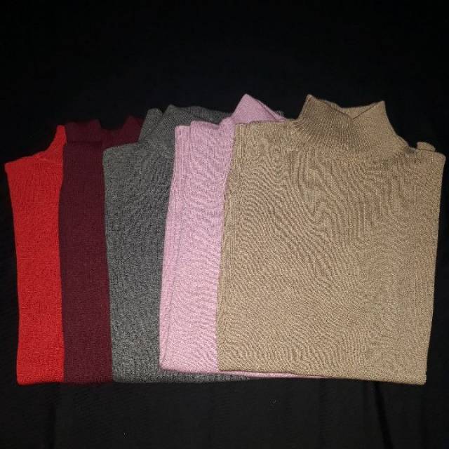 Baju rajut kerah tinggi / turtle neck / tangan pendek