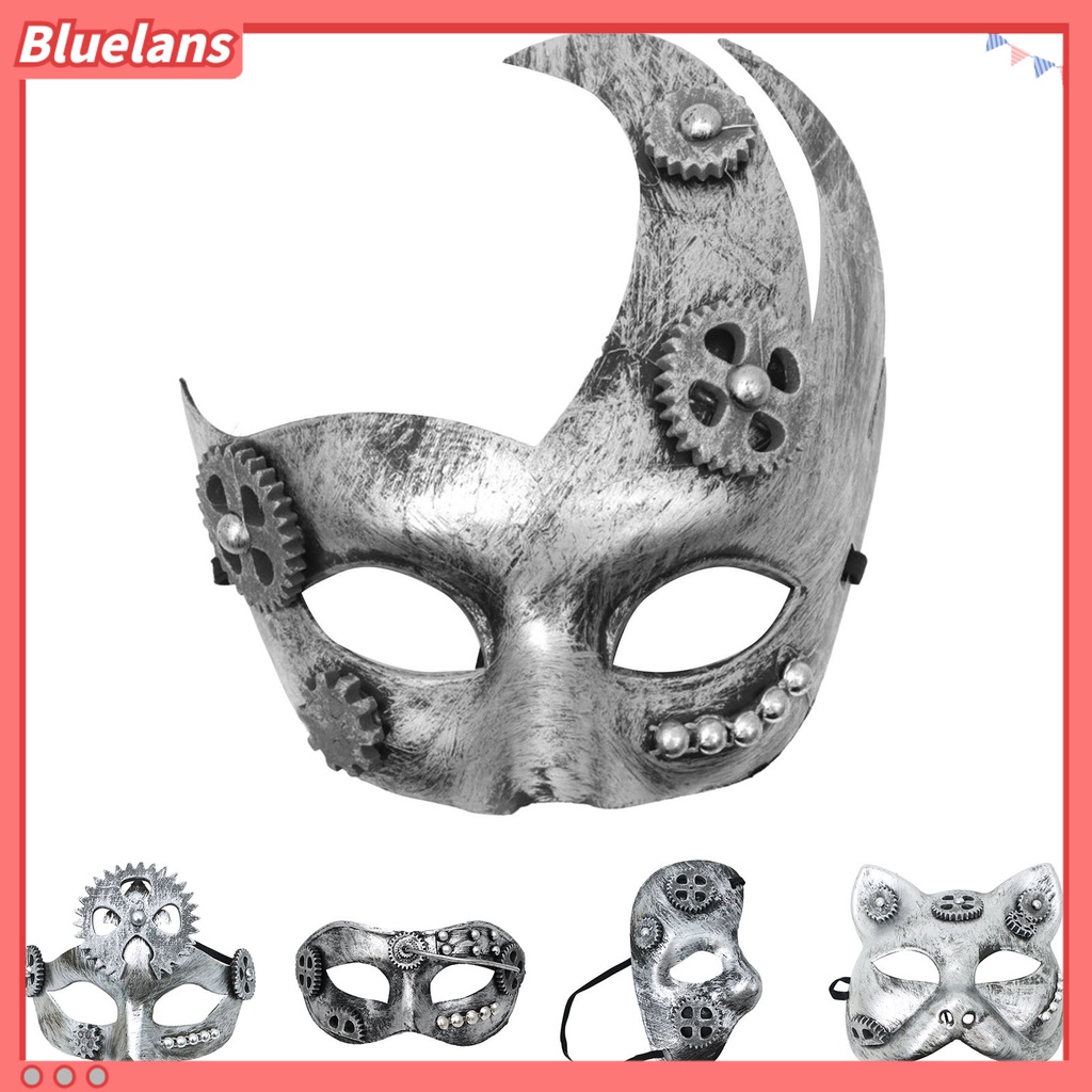 Cover Wajah Pria / Wanita Lapis Silver Gaya Steampunk Retro Reusable Untuk Pesta Halloween / Cosplay