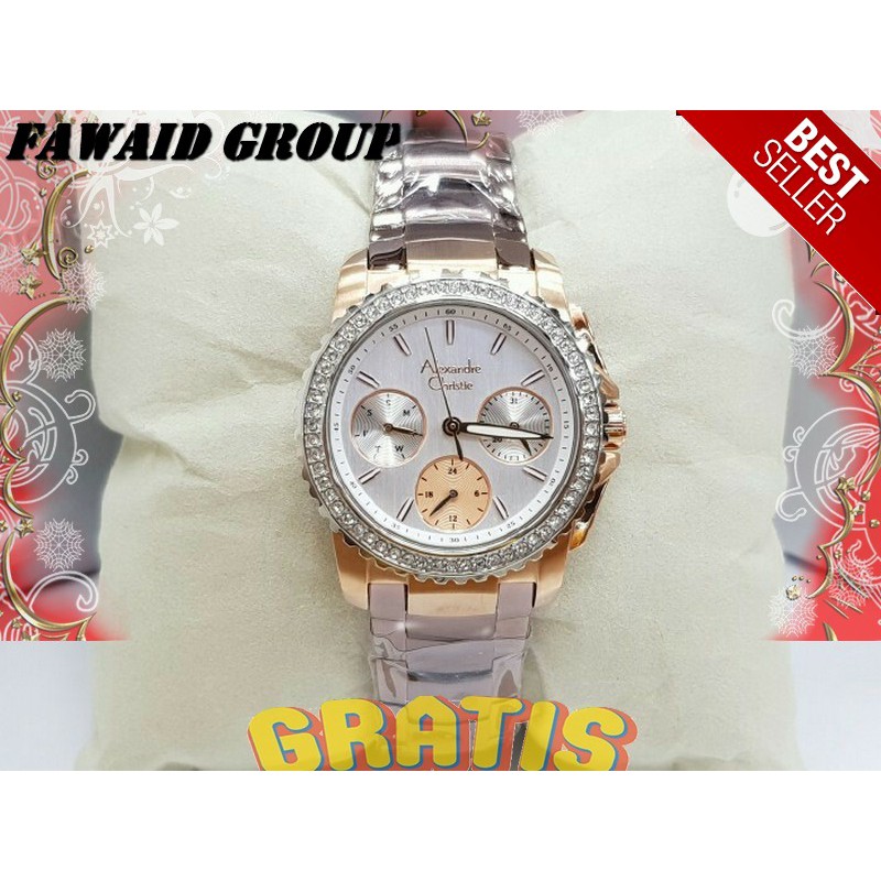 BEST SELLER JAM TANGAN WANITA ALEXANDRE CHRISTIE AC 6455 WANITA SPORTY ROSEGOLD PURPLE ORIGINAL