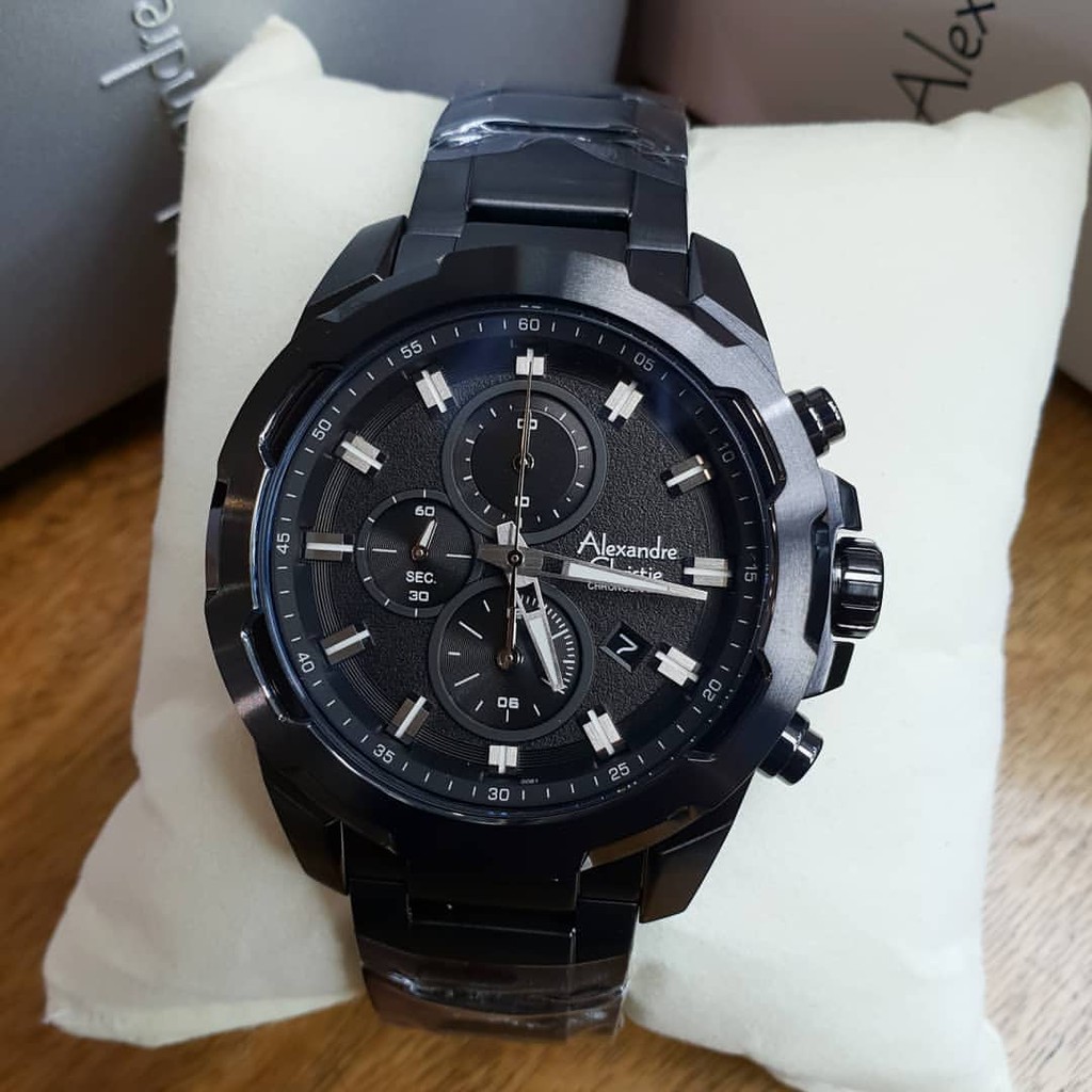 NEW ALEXANDRE CHRISTIE ORIGINAL AC6523 FULL BLACK JAMTANGAN PRIA
