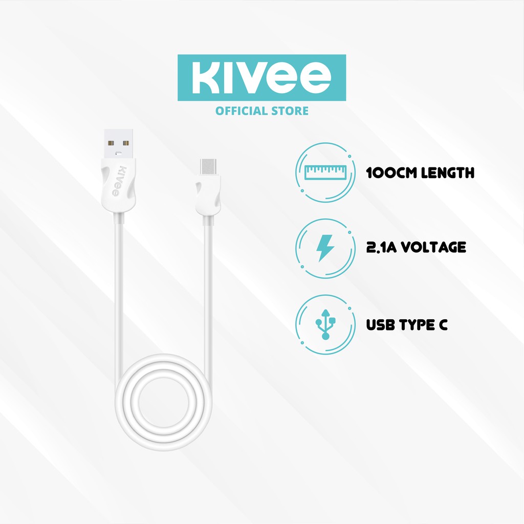Kivee Kabel Data Android Type-C USB Fast Charging Samsung Xiaomi Oppo Vivo White 2.1A