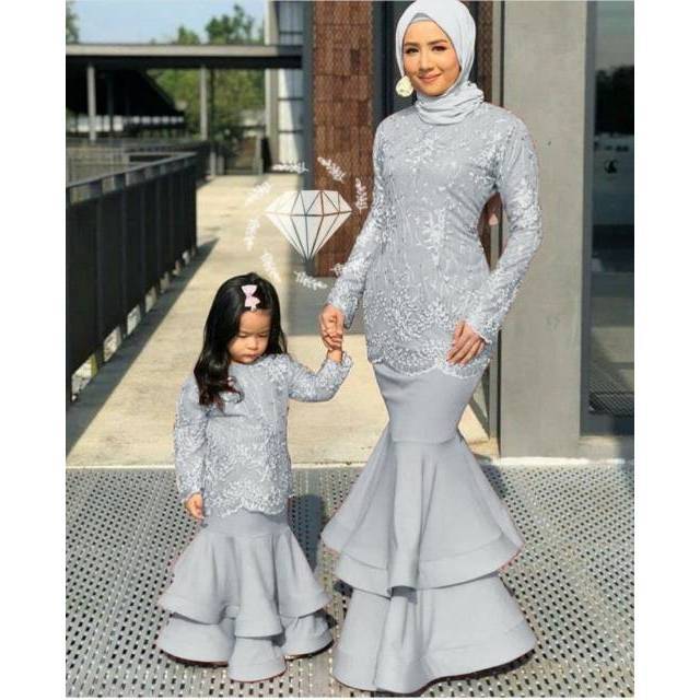 MAXY COUPLE MAM &amp; KID HILDA MUTIARA, BRUKAT MOSCREPE, GAMIS HIJAB MUSLIM, MAXY DRESS