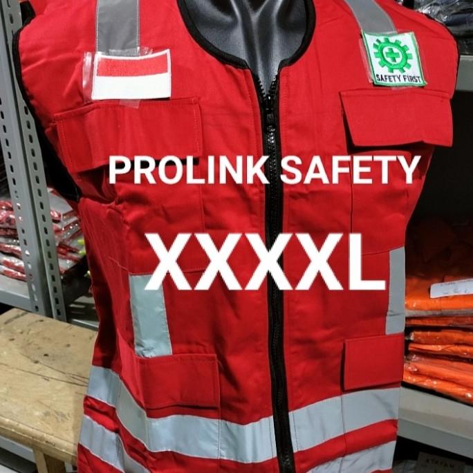 Nesdaywed | Rompi Safety Hse Super Jumbo 5Xl Xxxxl Merah Berlogo K3 Bendera
