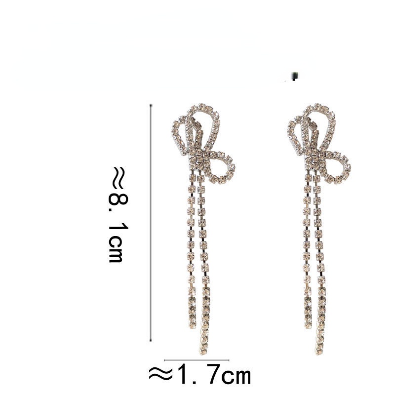 Anting Tusuk Gantung Wanita Desain Pita Hias Zircon + Kristal Untuk Pernikahan