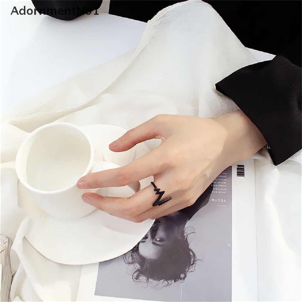 [AdornmentNo1] Punk Style Curved Lightning Ring Couple Type ECG Ring Men and Women Jewelry [new]