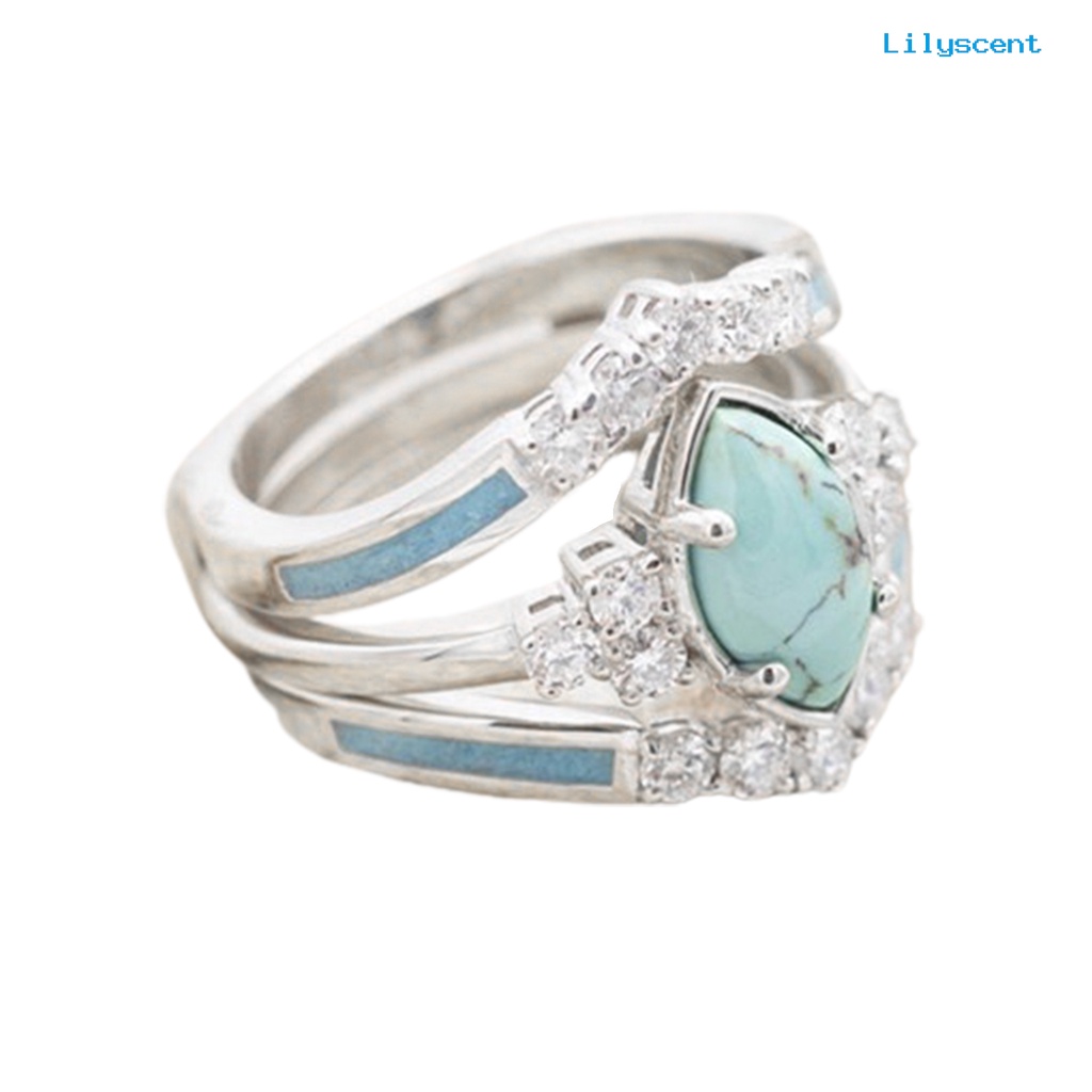 3pcs / Set Cincin Batu Turquoise Imitasi Untuk Wanita