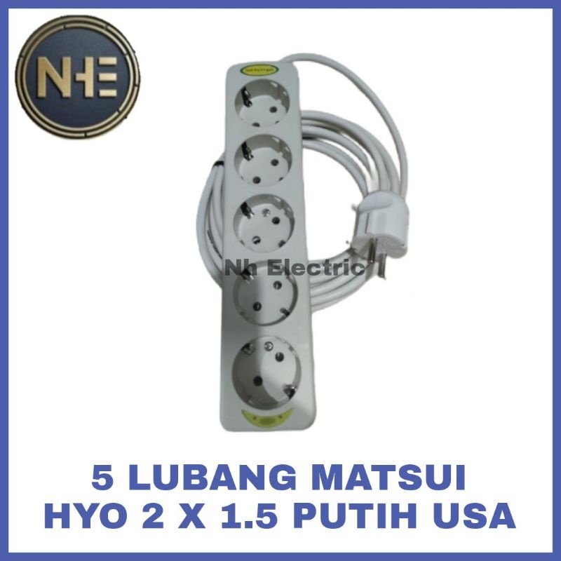 Stop Kontak Matsui 1,2,3,4,5 Lubang + Kabel 1,2,3,4,5,6,7,8,9,10 Meter