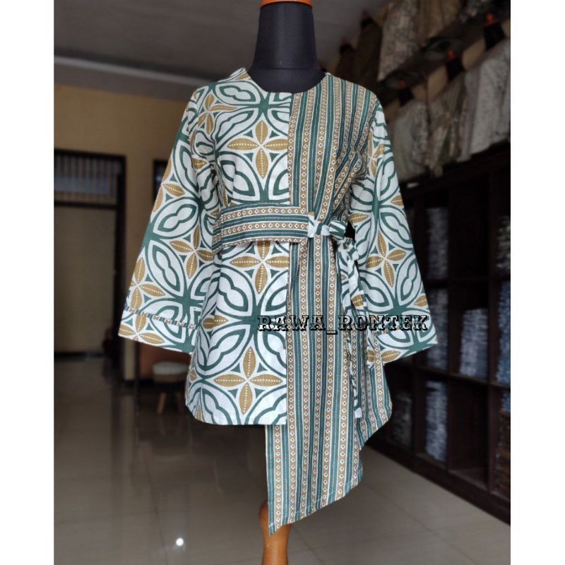 M-L-XL-XXL-JUMBO Batik wanita ASJ SA HRB026 Kenongo Kemeja Tosca Pendek-New B kawung