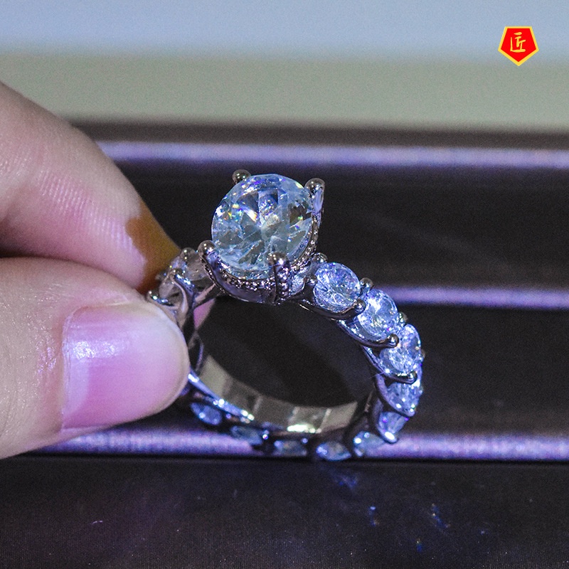 [Ready Stock]Full Diamond Moissanite Ring Simple Personality