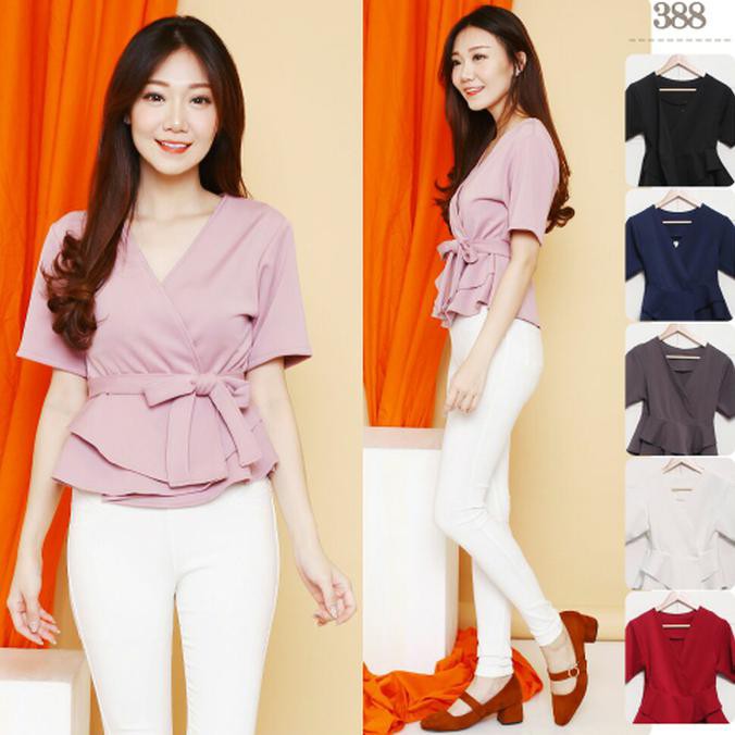 BLOUSE WANITA  BAJU ATASAN WANITA MURAH/ATASAN KOREA IMPORT/BAJU KANTOR - SANDARA TOP - NAVY, S