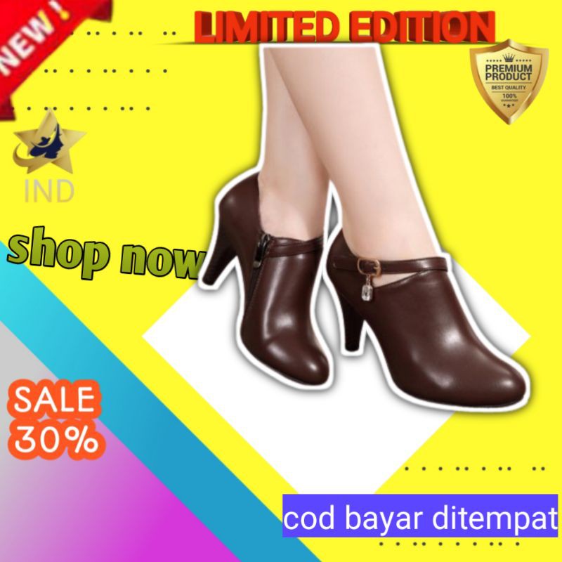 Diskon (ATM) sepatu boots ankle korea cewek fashion wanita remaja hak tinggi kekinian Terkini