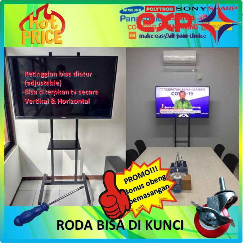 Garansi cocok!!! Bracket TV Standing 32&quot; s/d 65&quot; UNIVERSAL pakai RODA KOKOH 100% BESI MURNI-18